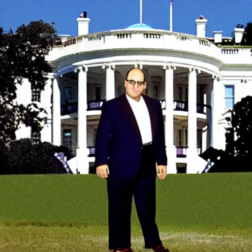 Image similar to president george costanza stands in front of the white house