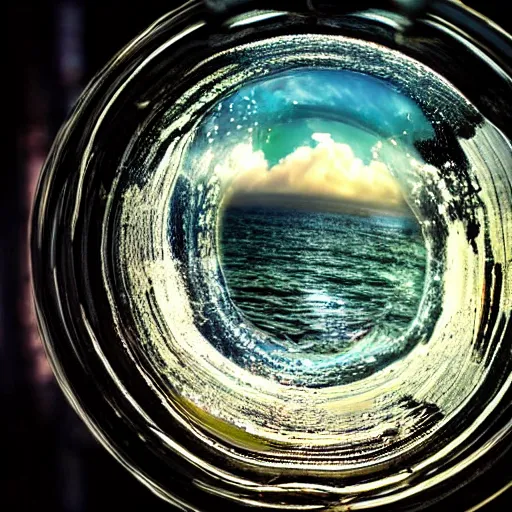Prompt: photo of a world inside of a bottle