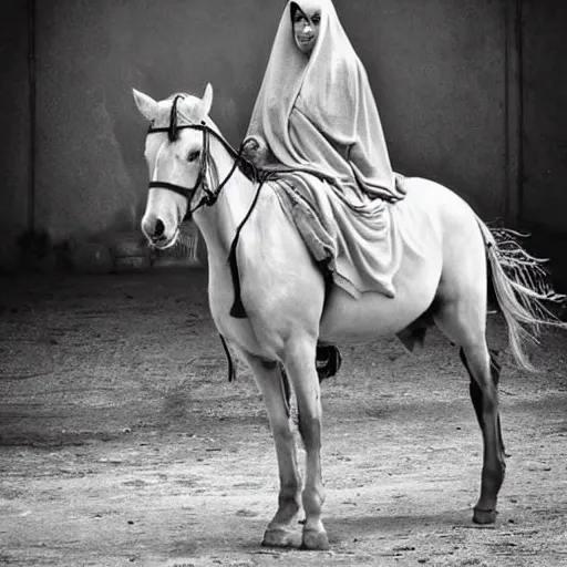 Prompt: burqa's woman, ride horse, taliban, riffle on chest, dust, cinematic, beautiful, dynamic pose, random content position, pinterest