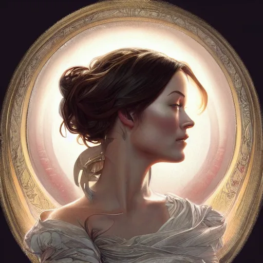 Image similar to portrait of Olivia Wilde, elegant, intricate, headshot, highly detailed, digital painting, artstation, concept art, sharp focus, illustration, art by artgerm and greg rutkowski and alphonse mucha