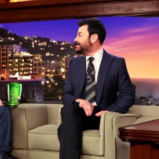 Prompt: Jimmy Kimmel interviewing Green Goblin, tv show, television