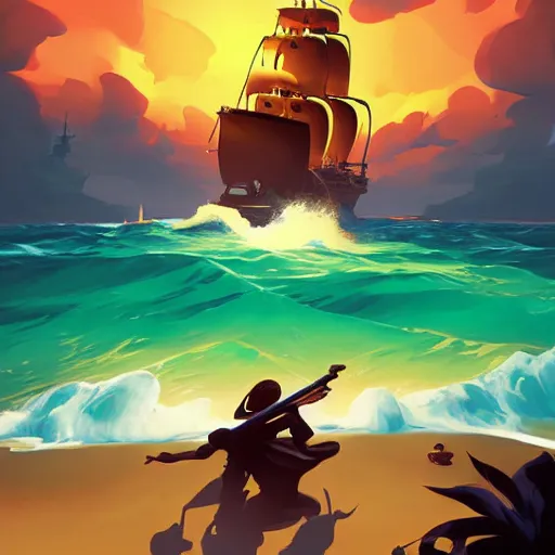 Image similar to painting treasure on sea of thieves game smooth median photoshop filter cutout vector, behance hd by jesper ejsing, by rhads, makoto shinkai and lois van baarle, ilya kuvshinov, rossdraws global illumination