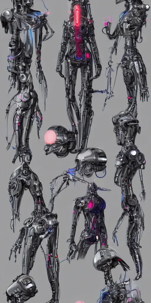 Image similar to concept art, various mechanical prostheses that can enhance human function, listed one by one, cyberpunk, precision, high detail, 8 k.