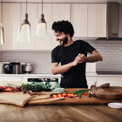 Image similar to photo of a man dancing in the kitchen, the kitchen is a mess, shutterstock, getty images, istockphoto,