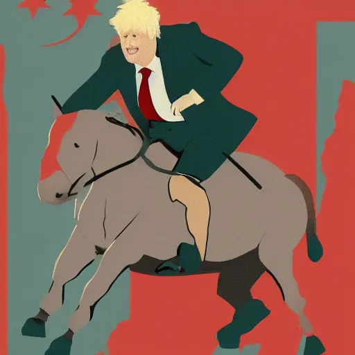 Image similar to a portrait of boris johnson in boxer shorts riding a horse, communist propaganda