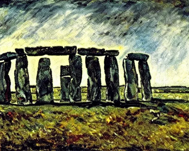 Prompt: Painting of Stonehenge by Jackson Pollock