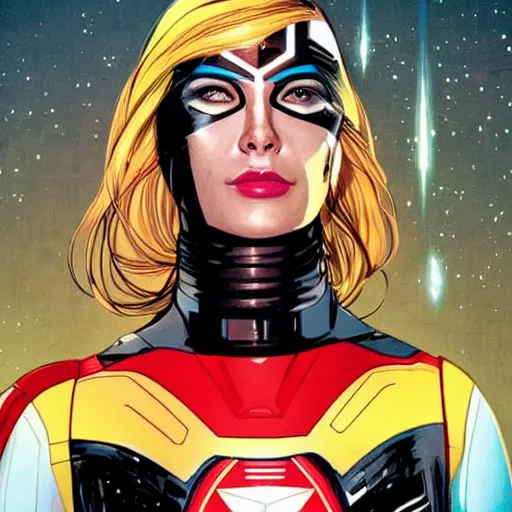 Image similar to portrait of a female android, by DC comics, MARVEL comics and Sandra Chevrier