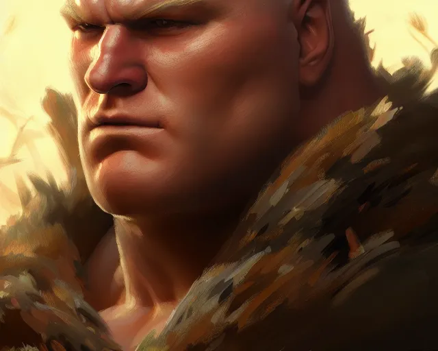 Prompt: close up of brock lesnar, deep focus, d & d, fantasy, intricate, elegant, highly detailed, digital painting, artstation, concept art, matte, sharp focus, illustration, hearthstone, art by artgerm and greg rutkowski and alphonse mucha