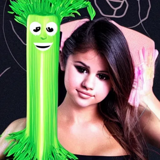 Prompt: photo of human celery with selena gomez face