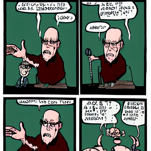 Prompt: uncle junior soprano preaching about hell cartoon strip