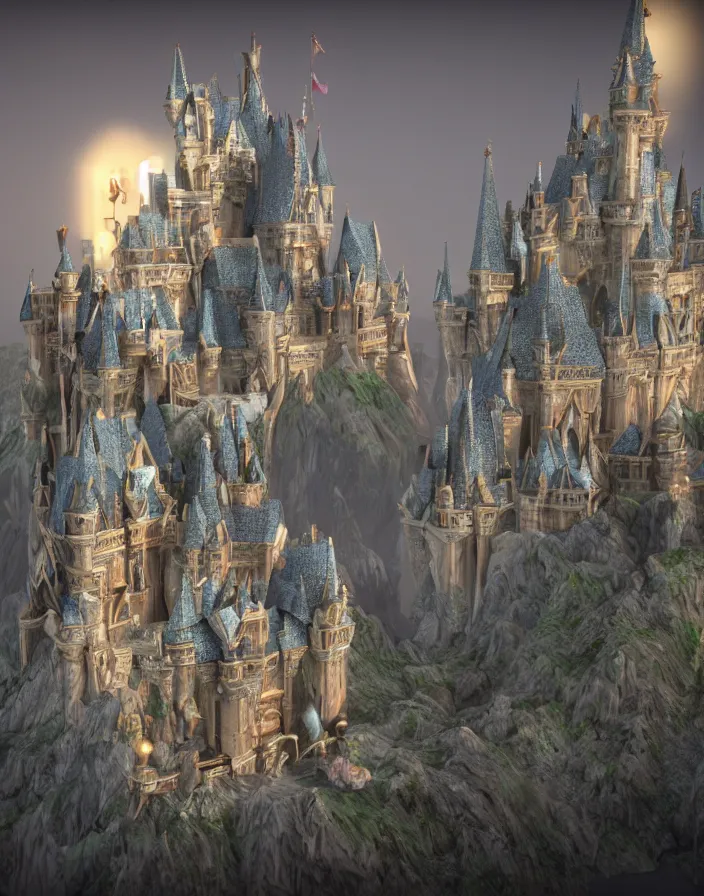 Prompt: crystal magical castle, 3d render, octane render, photorealistic highly detailed aesthetic