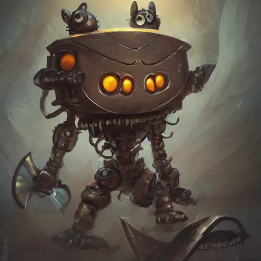 Image similar to anthropomorphic robot [ thing ], spiked, cuddly, hugging, tiny, small, short, cute and adorable, dnd character art portrait, matte fantasy painting, deviantart artstation, by jason felix by steve argyle by tyler jacobson by peter mohrbacher, cinema