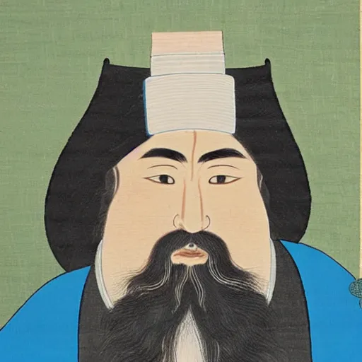 Prompt: traditional Japanese painting of a rabbi with a Fu Manchu