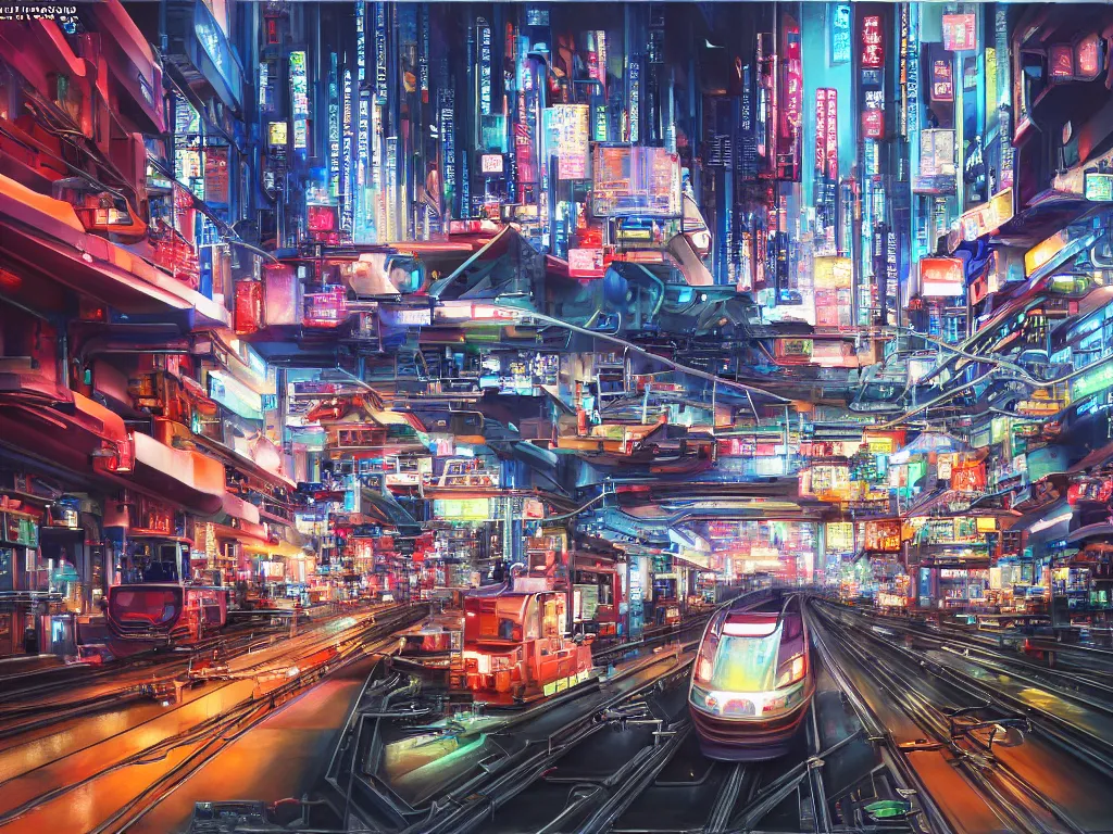 Prompt: hyperrealistic painting of a slice of life from kaohsiung city, mechanical designs, kmrt light rail, technological, detailed engineering, vivid color, elegant, meticulous, cinematic, cyberpunk style, highly detailed, realism, intricate, acrylic on canvas, 8 k resolution, concept art, by noriyoshi ohrai, francesco di giorgio martini