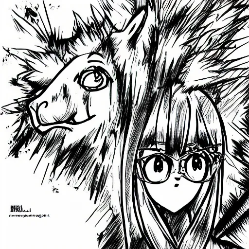 Prompt: simple caricature drawing of alpaca, black and white manga panel, expressive, art by Heraldo Ortega