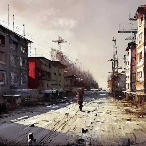 Image similar to painting of a post soviet town by jakub rozalski