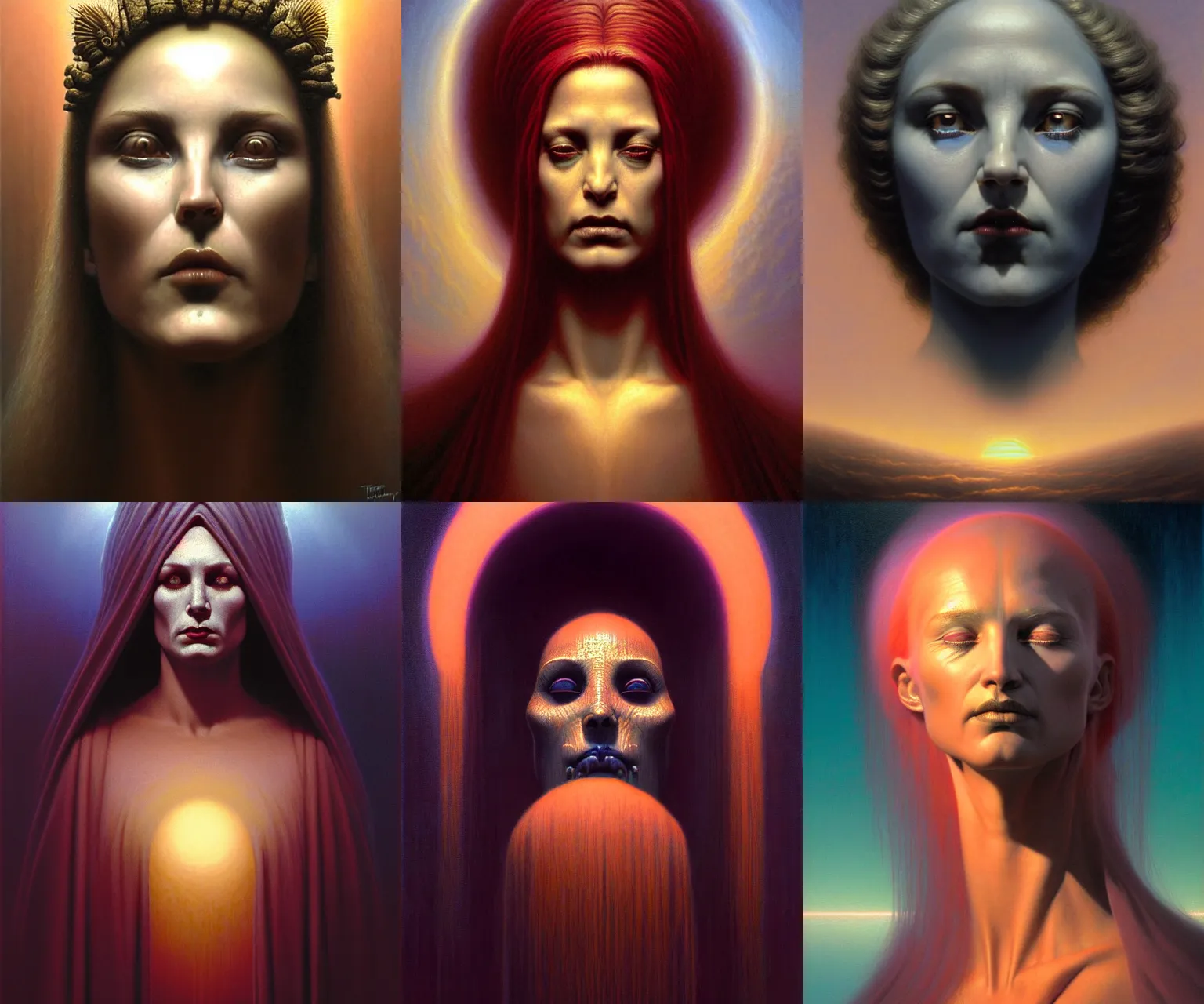 Prompt: cinematic masterpiece bust portrait of a majestic gothic goddess of morning at dawn, head and bust only, by Ed Binkley, by Wayne Barlowe, by Tim Hildebrandt, by Bruce Pennington, by Zdzisław Beksiński, by Paul Lehr, oil on canvas, masterpiece, trending on artstation, featured on pixiv, cinematic composition, astrophotography, dramatic pose, beautiful lighting, sharp, details, details, details, hyper-detailed, no frames, HD, HDR, 4K, 8K