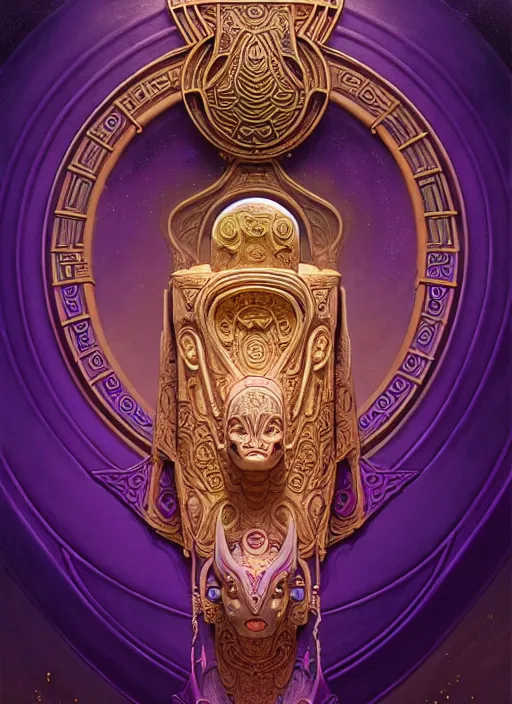 Prompt: ornate alien sacred sarcophagus, art nouveau hieroglyphics, lavender and gold palette, symmetry, fantasy, intricate, elegant, highly detailed, colorful, dark colors, dramatic shadow, digital painting, artstation, concept art, art by artgerm and greg rutkowski and ruan jia and fromsoftware