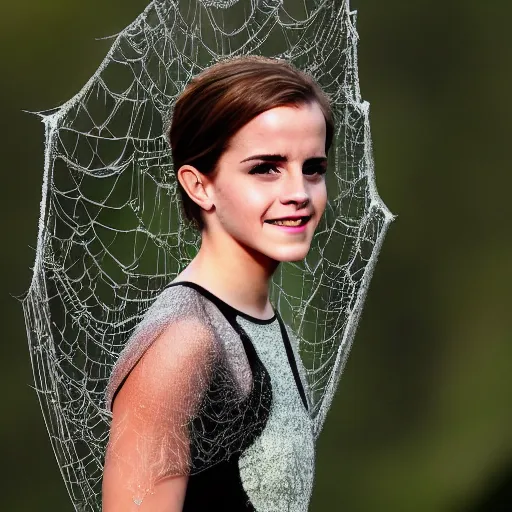 Prompt: emma watson trapped in a giant spider web