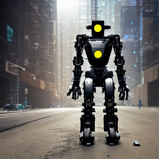 Prompt: a hyperreastic photograph of a robot with a powerful weapn, boston dynamics, mechanical, technology, cyberpunk