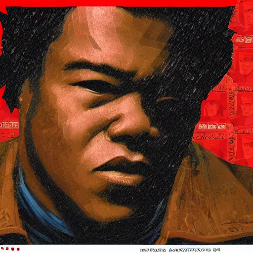 Prompt: joe louis on dollar bill by basquiat, trending pixiv fanbox, acrylic palette knife, style of makoto shinkai takashi takeuchi yoshiyuki sadamoto, fantasy character portrait, ultra realistic vfx, intricate details, artifacts, highly detailed,, highly detailed, cinematic lighting, unreal