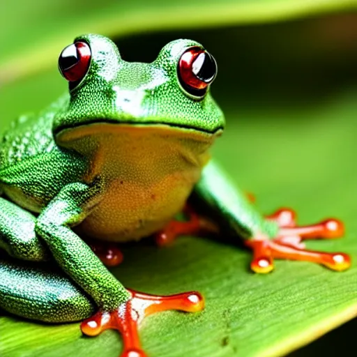 Prompt: Ordinary garden frog transforming into a human Prince with green suit and jeweled crown