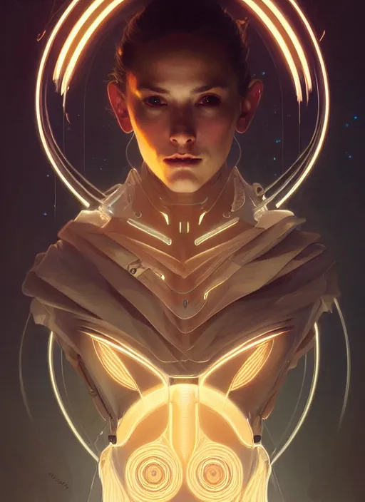 Image similar to symmetry!! portrait of an animal, tech wear, scifi, glowing lights!! intricate elegant, highly detailed, digital painting, artstation, concept art, smooth, sharp focus, illustration, art by artgerm and greg rutkowski and alphonse mucha