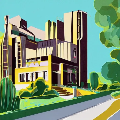 Prompt: vibrant artdeco mansion set on the banks of the sienne, ashley wood illustration