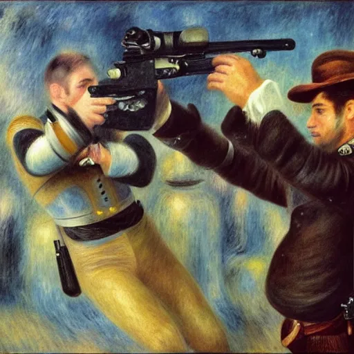 Image similar to jango fetts gun spin goes wrong by pierre - auguste renoir