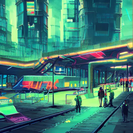 Image similar to a futuristic post - apocalyptic subway city of latinamerican type with neon lights artstation, illustration