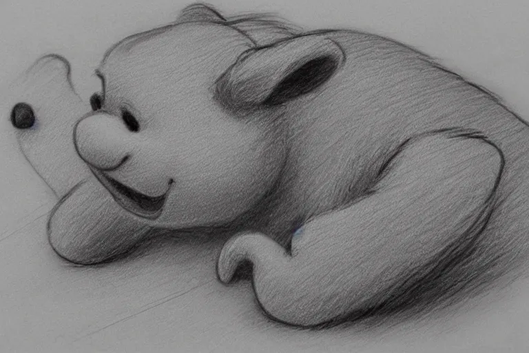 Image similar to winnie the pooh, pencil sketch, high detail, hyper realistic,