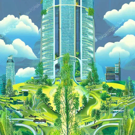 Image similar to City of the future in harmony with nature. Beautiful illustration.