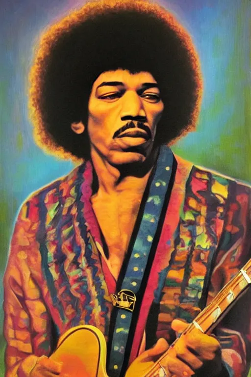 Prompt: ultra realistic Jimi Hendrix face portrait in the style of grant wood