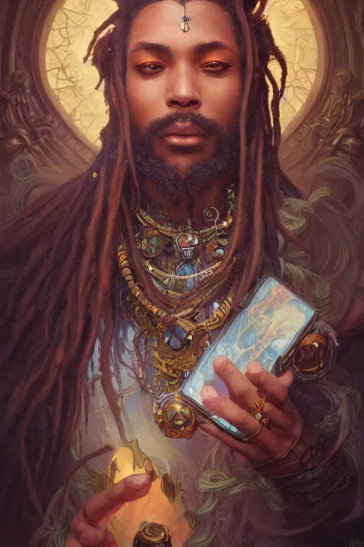 Prompt: photography of wise dreadlock king, deep focus, d & d, fantasy, intricate, elegant, highly detailed, digital painting, artstation, concept art, matte, sharp focus, illustration, hearthstone, art by artgerm and greg rutkowski and alphonse mucha