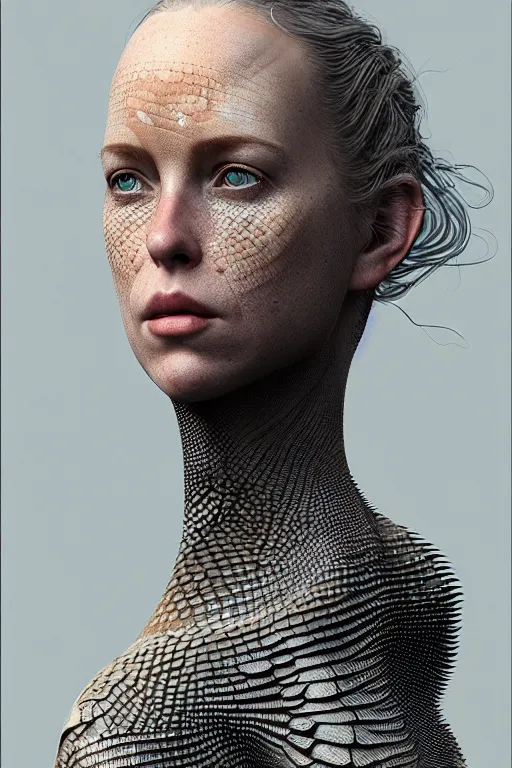 Prompt: epic professional digital art of female starship mechanic, without neck, stoic, covered in reptilian scales, by leesha hannigan, iris van herpen, artstation, cgsociety, wlop, epic, much wow, much detail, gorgeous, detailed, masterpiece