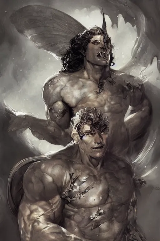 Image similar to a portrait of a handsome ripped magical fantasy fairy man by Frank Frazetta, WLOP and ross tran