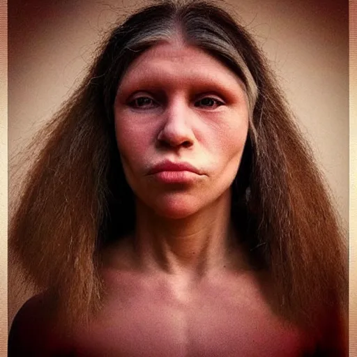 Image similar to “very primitive Neanderthal woman posing as a model”