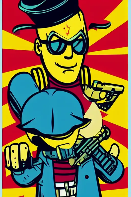 Image similar to fallout 7 6 retro futurist illustration art by butcher billy, sticker, colorful, illustration, highly detailed, simple, smooth and clean vector curves, no jagged lines, vector art, smooth andy warhol style