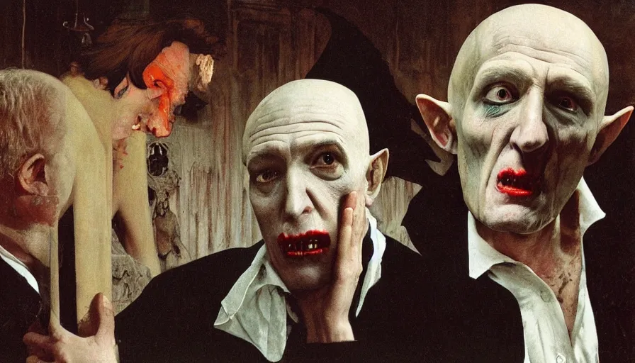 Image similar to david lynch as nosferatu, by lawrence alma tadema and rick berry and norman rockwell and jacob collins