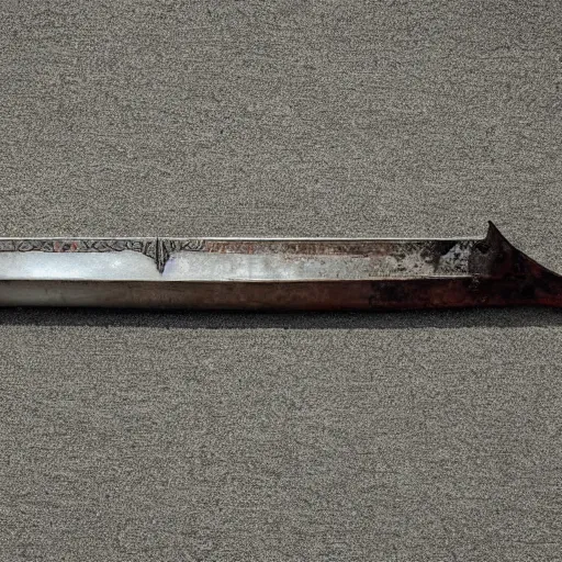 Prompt: a sword on the ground. ( museum picture )