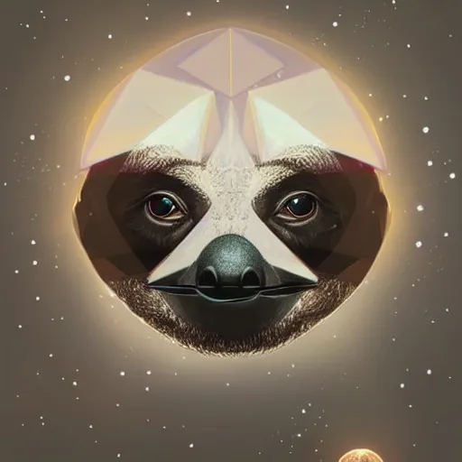 Image similar to geometric sloth with galaxy eyes in space, nebula in the background, intricate, elegant, highly detailed, digital painting, artstation, concept art, smooth, sharp focus, illustration, art by artgerm