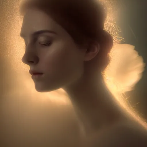 Prompt: photographic portrait of a stunningly beautiful alluring renaissance female ghost in soft dreamy light at sunset, smoke fog dust, god rays contemporary fashion shoot, by edward robert hughes, annie leibovitz and steve mccurry, david lazar, jimmy nelsson, breathtaking, 8 k resolution, extremely detailed, beautiful, establishing shot, artistic, hyperrealistic, beautiful face, octane render