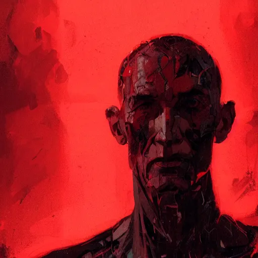 Image similar to portrait of an emaciated man bathed in red light, dramatic lighting, illustration by Greg rutkowski, yoji shinkawa, 4k, digital art, concept art, trending on artstation