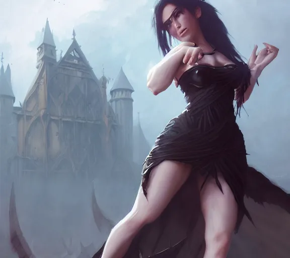 Image similar to morrigan aenslandcasting magic, a charming succubus, strapless dress, fantasy, d & d, by greg rutkowski and raymond swanland, sharp focus, trending on artstation, 8 k realistic digital art, cryengine, symmetric, sharp focus, concept art, frostbite 3 engine