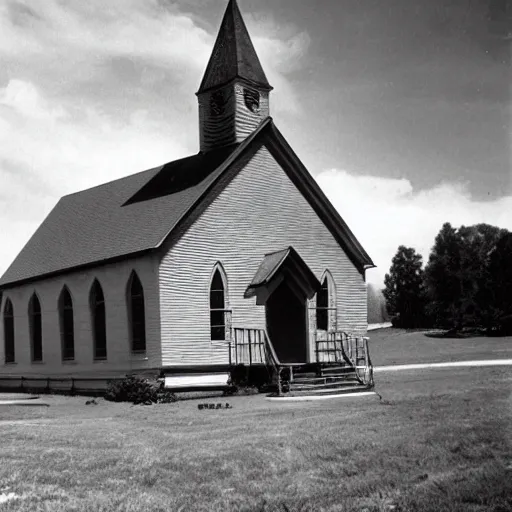 Image similar to A photograph of an old New England church, circa 1960