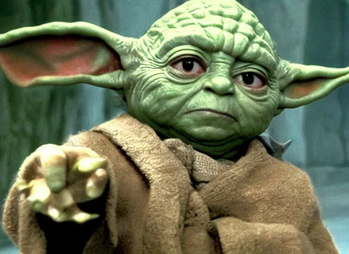 Image similar to film still of Danny Devito as Yoda in The Empire Strikes Back 1980