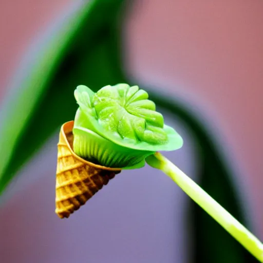 Prompt: A venus flytrap plant, licking an ice cream cone