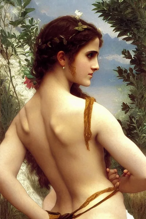 Image similar to emma watson as a greek goddess, painting by william adolphe bouguereau