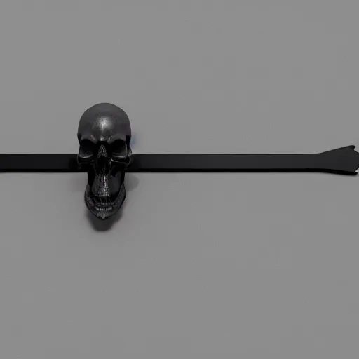 Image similar to a black sword skull handle, ornament, on a gray background, a 3 d render by dom qwek, studio lighting, raytracing, trending on polycount, futurism, hard surface modeling, rendered in maya, 3 ss max, blender, artstation hd