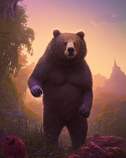 Prompt: highly detailed surreal vfx portrait of a stonepunk bear, stephen bliss, unreal engine, greg rutkowski, loish, rhads, beeple, makoto shinkai and lois van baarle, ilya kuvshinov, rossdraws, tom bagshaw, alphonse mucha, global illumination, detailed and intricate environment